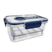 Odor Proof Storage Box Crisper Box, with Mesh Drain Strainer, Tofu Whey Greek Yogurt Maker Separation Food Container, for Fresh Fruit Vegetable mėlyna