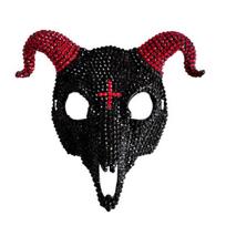 Decorative Rhinestone Mask Halloween Full Face Mask, Black White Skull Ram Horn Light Luxury Masquerade Sparkly Crystal Glitter Party for Adults juoda