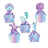 20pcs Mermaid Cupcake Toppers Wrappers Kid Birthday Party Wedding Decoration 1
