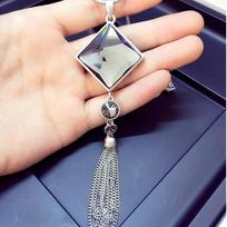 Women Pendant Necklace Square Big Drop Crystal Long Chain Sweater Tassel MIT 72cm
