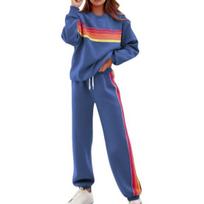 Women 2 Rainbow High Waist Sweatpants Striped Sweatshirt Piece Lounge Outfits Workout Set Long Sleeve Travel S mėlyna