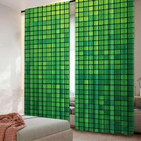 Green Curtain Abstract Vibrant Square Pixel Mosaic Design Geometric Technology Grid Suitable Bedroom Bathroom Living Curtains Set Of 2 Made Polyester W100*H70(CM)-Grommet top&1PCS