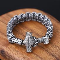Norse Vikings Stainless Steel Bracelets Men Thor Mjolnir Hammer Lanyard Rope Wrap Bracelet Women Amulet Handmade Jewelry Gifts 19cm