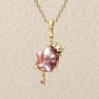Dopamine Necklace Earrings Set Natural Opposite Baroque Colored Pearl Kitten Star Pendant