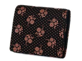 Inden Bill Compartment Coin Deerskin Black with Pink Cosmos [Inden-ya] Bi-fold Wallet, H, Box-type Purse, Leather, Lacquer, Pattern, 2204-51-175