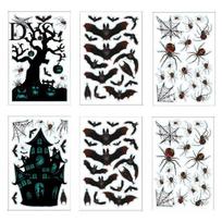Scary Halloween Window Clings 6 Sheets Static Stickers, Reusable Haunted House Bat Spider Web Stickers Decals, Electrostatic PVC for Glass Doors