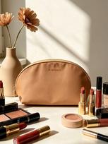 BURBERRY Camel Nylon Shell Makeup Bag Embossed Logo Portable Travel Cosmetic Pouch for Women Daily Vacation ruda