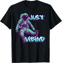Purple and Teal Astronaut Just Vibing Graphic for Men T-Shirt XXL