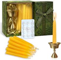 Mini 50pcs Beeswax Taper Candles 20 Min Burn Time Smokeless Brass Candle Holder for Meditation Spiritual Rituals Yoga Altar Mini (Under 3")
