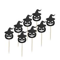 8 Pcs Halloween Cupcake Toppers Black Glitter Witch Hat Pumpkin Pick... juoda