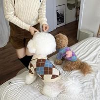 Pet Knitted Embossed Sweater with Argyle Pattern for Small Dog & Cat Warm Clothes (White,Xs back length 20cm) balta
