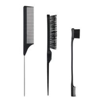 Hair Brush Set, Black - 3 Piece Detangling Styling Hairbrush Kit for Women and Men, Includes Cushion Brush, Round Brush, and Comb, for All Hair Types One Size
