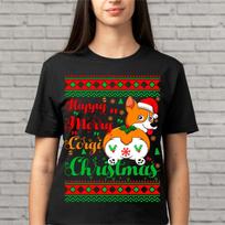 Happy Merry Corgi Christmas T-Shirt Funny Joke Dog Ugly Xmas Gifts Unisex Top S