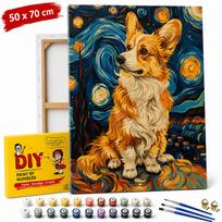 Obraz Do Malowania Po Numerach Z Ramą Corgi Pod Gwiazdami 50X70 Cm