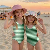Girls One Piece Swimsuit Checkered Pattern Summer Beachwear Children Swimwear Lightweight Comfortable Fit 130 geltona