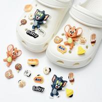 Animacinės pelės ir katės batų pakabukų rinkinys Crocs tipo batų skylutėms Patvari minkšta PVC medžiaga Tinka daugumai batų su skylutėmis Priedai One Size beige