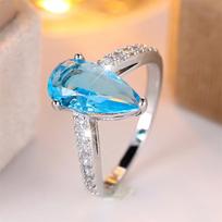 Aqua Blue Crystal Water Drop Zircon Rings For Women Fashion CopperColor Engagement Bands Wedding Jewelry Bridal Birthday Gift 6