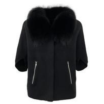OFTBUY 2024 Autumn Winter Real Fox Raccoon Fur Collar Coat Knitted Sweater Women Short Sleeve Jacket Thick Warm One Size juoda