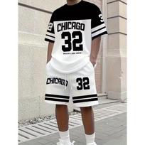 Summer Men's Casual Chicago NO.32 Print Short Sleeve T-Shirt  Shorts Set S