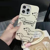 Cute Dachshund Hand Wrist Strap Case For 13 11 12 Pro Max Cases 15 17 14 16 XR XS 7 8 Plus With Lanyard TPU Fundas iPhone 16 Pro Max