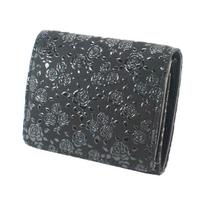 Inden Bill Compartment Coin Black with Black Small Rose [Inden-ya] Bi-fold Wallet, H, Box-type Purse, Deerskin, Lacquer, Pattern, 2204-01-176 juoda