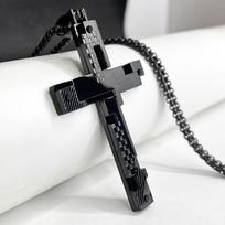 Men's Double Layer Trendy Hip Hop Cross Welded Rivet Pendant Necklace 60CM
