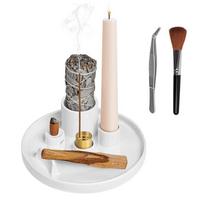 Natural Palo Santo Incense Wood Sticks with Ceramic Holder and Handle Aromatic Scents for Meditation (White,no) balta