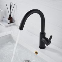 STOCCO Hotel Project Luxury Villa Modern Contemporary Single Hole Deck Mounted Kitchen Sink Faucet Stainless Steel (Black,Black) juoda