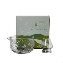 5 Pieces Glass Matcha Bowl and Whisk Set Pour Spout Design Japanese Ceremonial Tea Bamboo Tools Flower