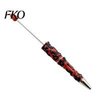 Handmade Style Pen DIY Beadable Pen, Plastic Beaded Black Ink Ballpoint Gift Set for Students Teens Teachers School Office Supplies Smooth raudona