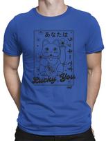 Lucky You Emoji Japanese Maneki Neko Cat Design Mens T-shirt L