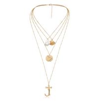 Personalized Letter Scallop Pendant With Multiple Layers Of Accessories, Baroque Style Irregular Pearl Necklace For Women