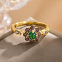 Luxurious Sparkling Purple Color Set Zircon Flower Women's Ring, Retro Trendy Festival Party Accessories Jewelry 6