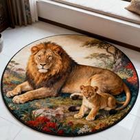 Lions Tigers Safari Animal Round Mat Wild Nature Print Living Room Bedroom Area Rug Home Decor Non Slip Floor Carpet Gift 80cm x 80cm
