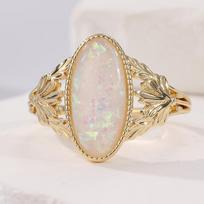 Vintage Hand Carving Faux Opan Women's Ring Elegant Daily Wear Party Jewelry Anniversary Gift 8