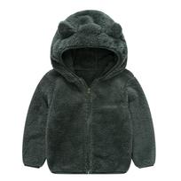 Boys Woolen Hooded Coat Solid Color Zipper Coat Children's Winter Clothes 110 tamsiai žalia spalva