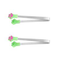 Pack of 2 Silicones Mini Tongs Cats Paws Design Food Tongs for Kids Suitable for Cookies Candy Fruits and Ice Cubes žalia