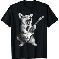 Corgi Playing Guitar Rock Music Dog Lover T-Shirt S juoda