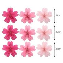 9Pcs/Set Floral Pom Poms Paper Fans Backdrops Decoration  Birthday Baby Wedding Party Decoration Pink