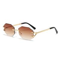 Rimless Hexagon Sunglasses Women Men Retro Irregular Square Sun Glasses Brand Designer Eyewear UV400 Shades Oculos Female Gafas Gold