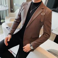 Švarkai Vyriški Angliško Stiliaus Peties Dirželio Dizaino Švarkas Vyrams Dviejų Mygtukų Siauro Kirpimo Laisvalaikio Elegantiški Formalūs Kostiumai Paltai M kava