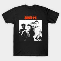 Men Black Print T-shirt Sum 41 No-Cut Transfer Paper Print Cotton Tshirt 2XL juoda
