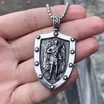 Necklace Greek God of War Angel Wings Shield Men's Trendy Retro Pendant 50CM(Necklace Size)