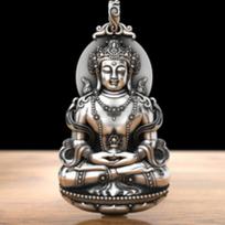 Necklace Nanhai Guanyin Solid Bodhisattva Male and Female Sitting Lotus Three-dimensional Natal Buddha Pendant 50CM(Necklace Size)