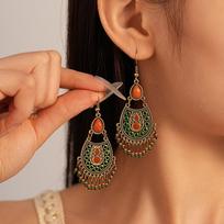 Oleoresin Water Drop Rice Beads Tassel Ear Hook Earrings Ethnic Style 1cm*3cm