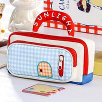 Handheld Dopamine Small House Instagram Style Fabric Pencil Case High-Value Large-Capacity School Office Use Stationery Bag raudona
