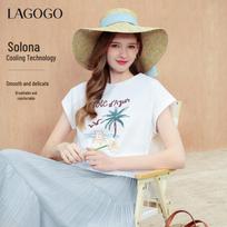 LAGOGO Cooling Anti-bacterial Azure Coast Embroidered Women's T-Shirt S pilkšvai balta