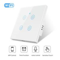 Tuya WIFI or Zigbee 2 Gang Smart Switch Neutral Power Wall Light Touch Neutral Wireless Glass Panel Switch 86*86*35cm&Eu Standard balta