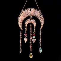 Natural Crystal Moon Suncatcher Pink Rose Quartz & White Quartz Hanging Ornament with Crystal Prism for Home Window Decor (as the picture,S)