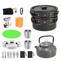 Aluminum Alloy Camping Pot Hiking Picnic Tourist Tableware Set With Folding Spoon Mini Gas Stove Outdoor Camping Trip Cookware juoda